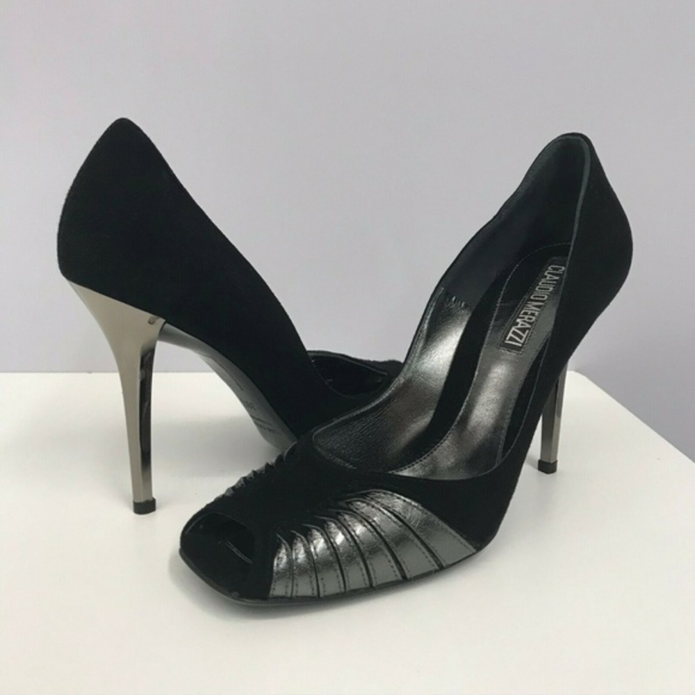 Claudio Merazzi Shoes NEW Blk‎ Pewter Pleated 38.5